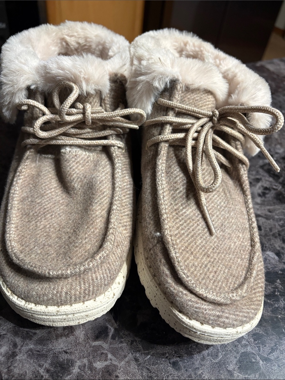 Hey Dude Women's Faux-Fur Lined Lace-Up boots in Light Brown